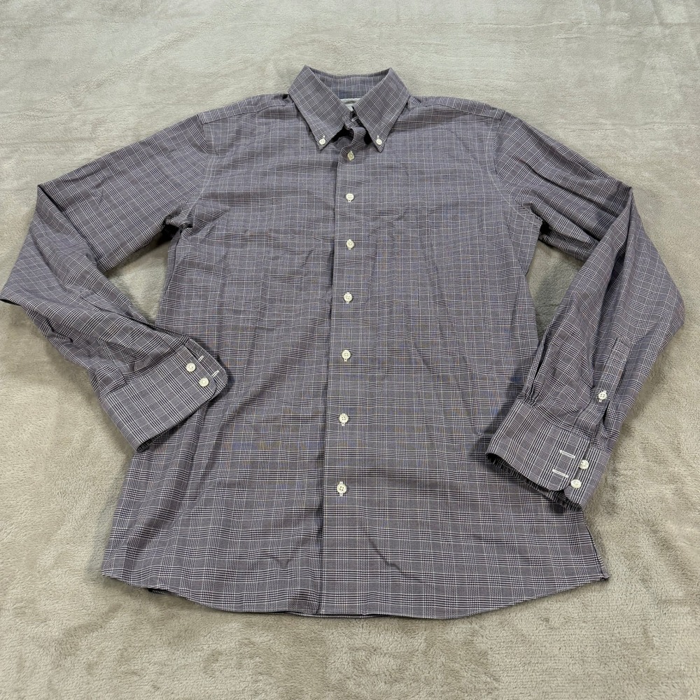 Brooks Brothers Soho Fit Shirt Mens 15.5 34 Purple Plaid Supima Cotton Non-Iron